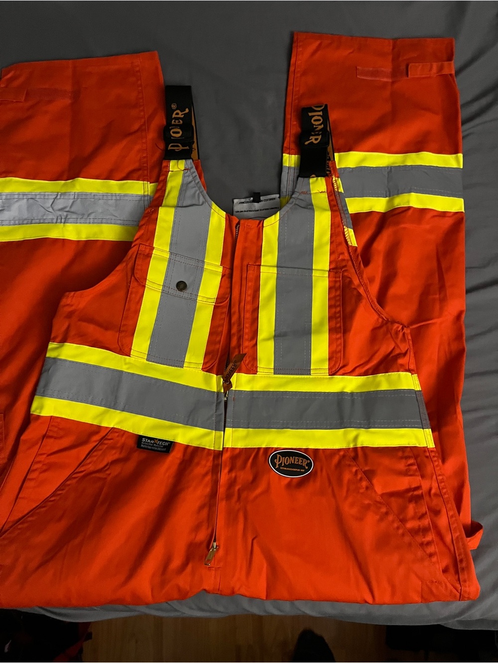 PIONEER High-Visibility Orange Safety Cargo Bib Overalls